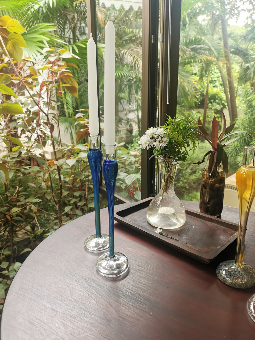 Elegant  vintage  glass candle holder - Sky