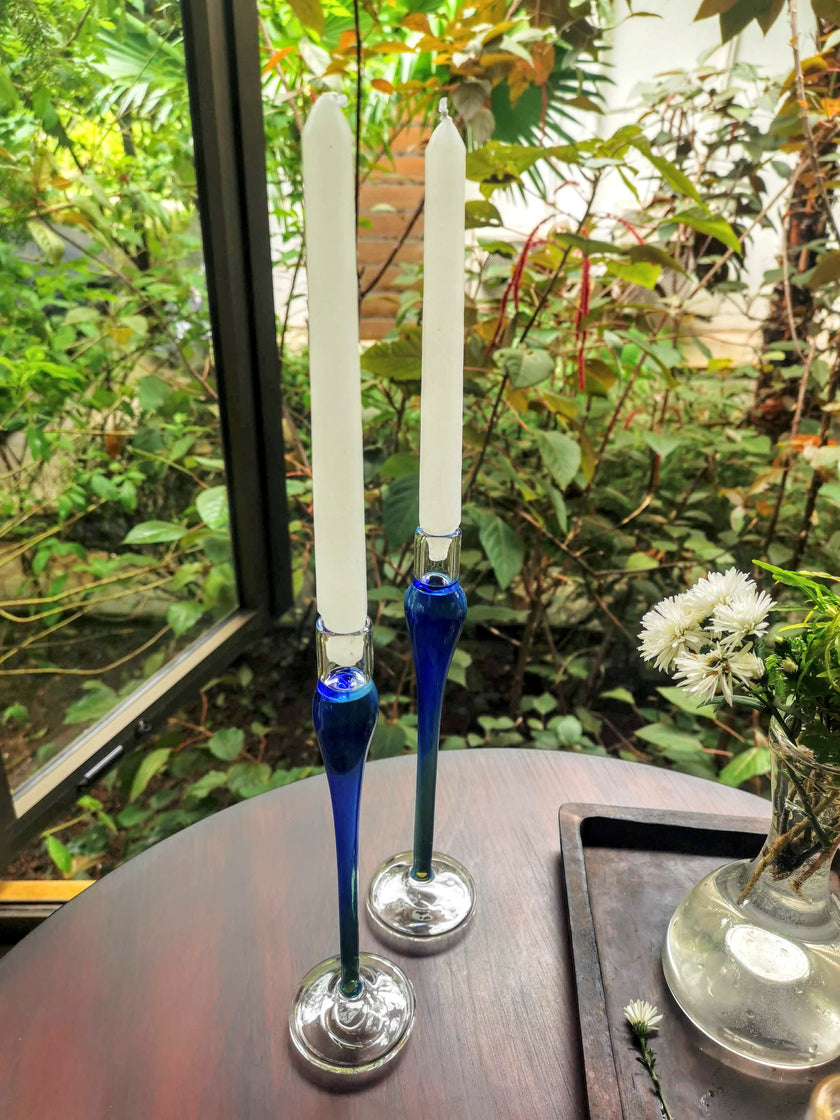 Elegant  vintage  glass candle holder - Sky