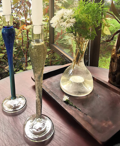 Elegant  vintage  glass candle holder - Silk