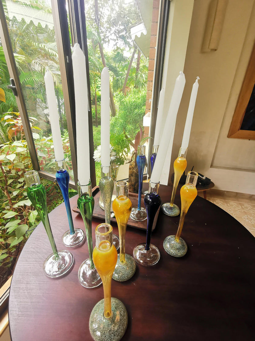 Elegant  vintage  glass candle holder - Sky