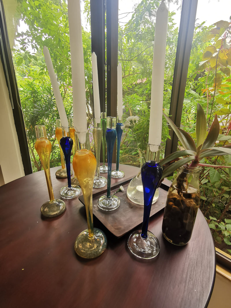 Elegant  vintage  glass candle holder - Sunset