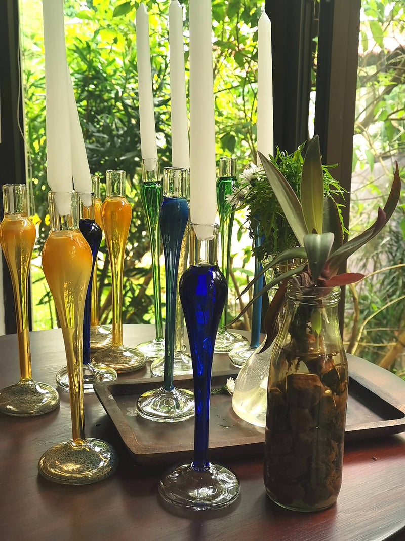 Elegant  vintage  glass candle holder - Sunset