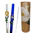 RUSTIC HORSE   Glass Straws  with flora art  decor. 8