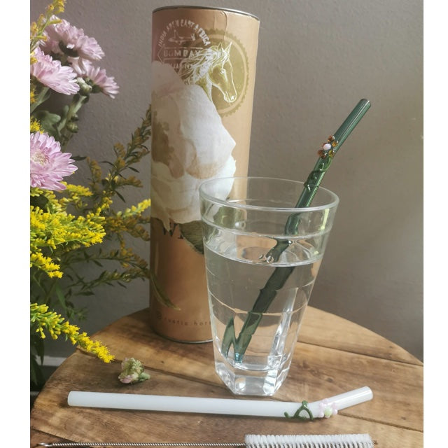 RUSTIC HORSE   Glass Straws  with flora art  decor. 8