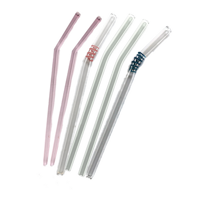 Mix Glass Straws by Rustic Horse. Bent 8" x 9.5 mm Handblown Glass-Pack of 6
