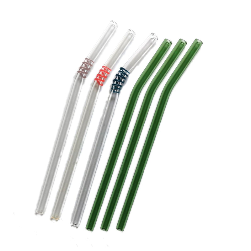Mix Glass Straws by Rustic Horse. Bent 8" x 9.5 mm Handblown High Quality Glass-Pack of 6
