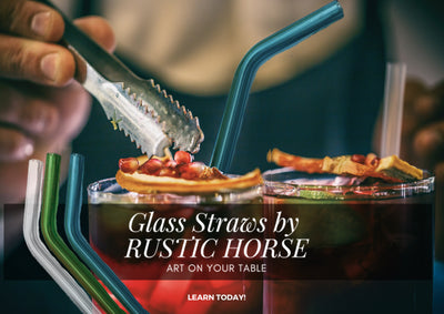 Mix Glass Straws by Rustic Horse. Bent 8" x 9.5 mm Handblown High Quality Glass-Pack of 6